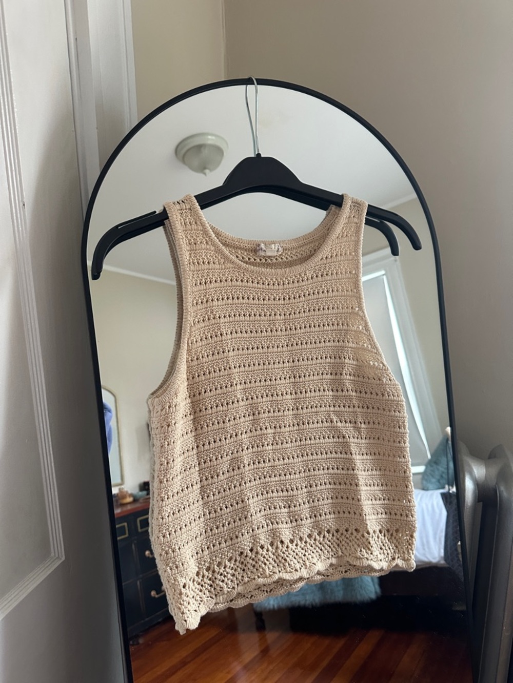 Hem & Thread Beige Crochet Knit Tank